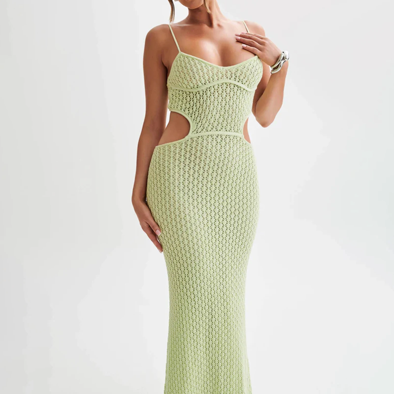 

Women Cami Dress Cutout Spaghetti Strap Sleeveless Long Dress Slip Dress Summer Backless Knit Dress