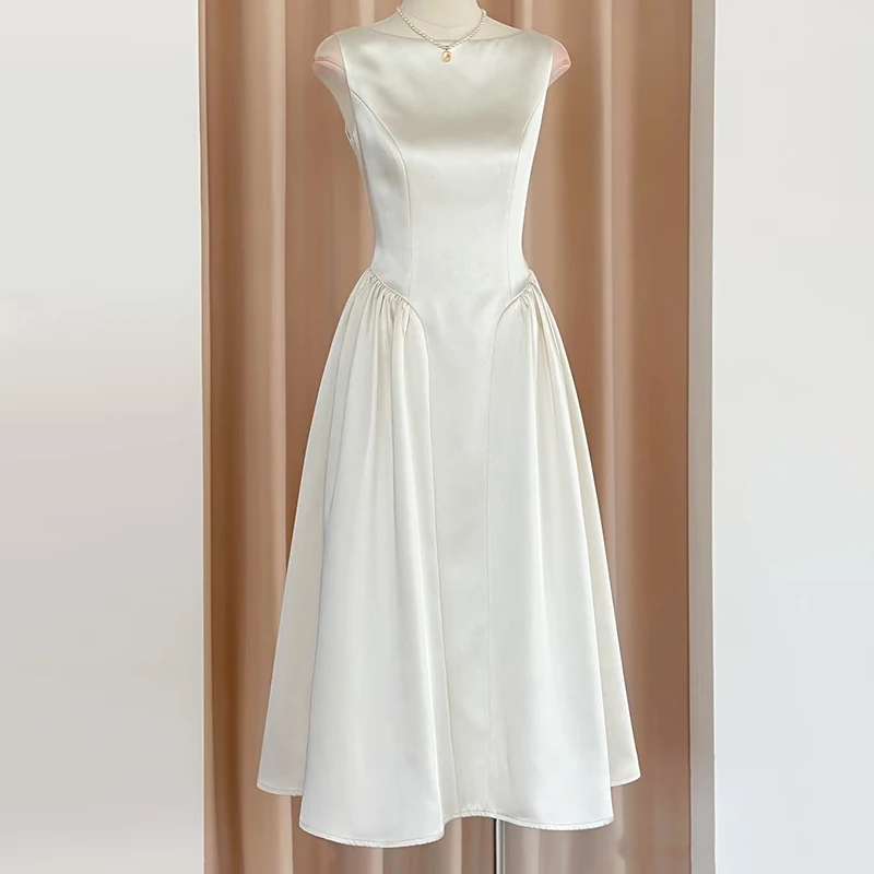 

Ele White Engagement Evening Dr Birthday Par Dr Luxury Sensation High Waist Slim Fit U-Ne Mid-Length Gown