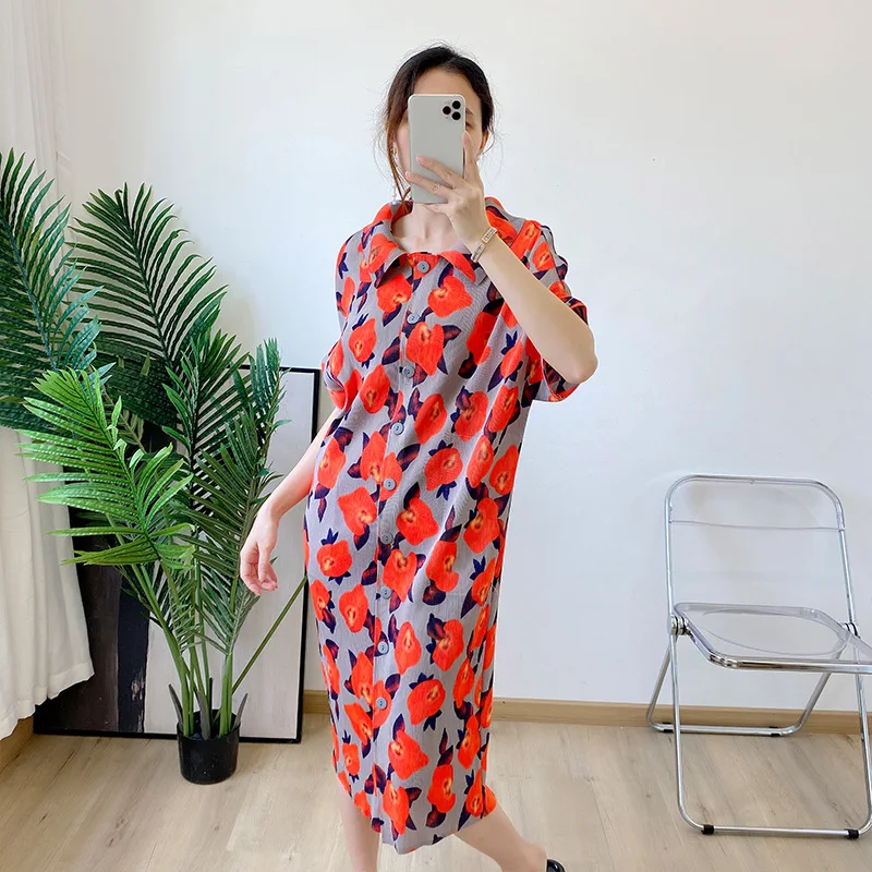 

Wrinkled Summer New Dress Loose Large Women's Dress Red Mother Wedding Dress