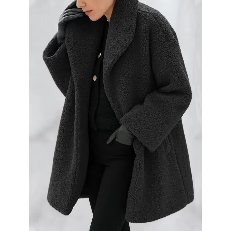Women's Casual Lapel Long Sleeve Cardigan Long Multicolor Women's Plush Windbreaker Jacket