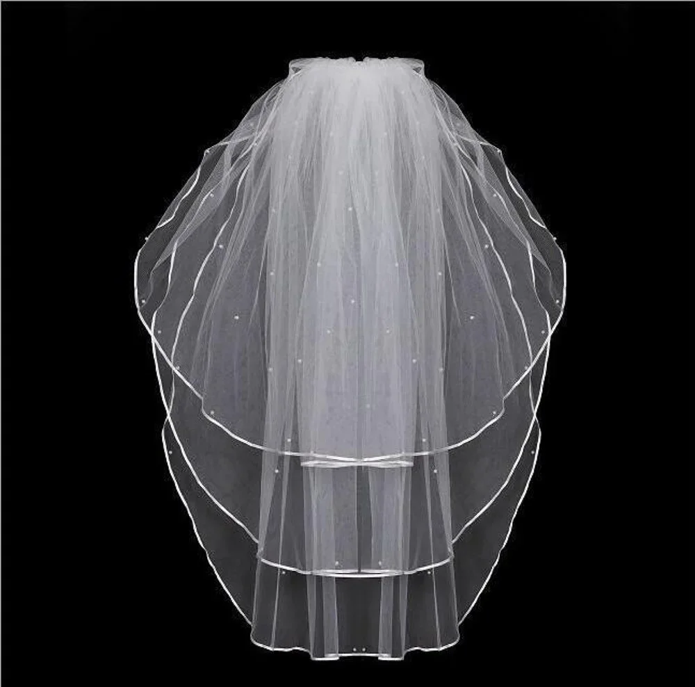 The Bride Married Three Layers Veil with Pearl Beautiful White and Ivory Wedding Comb Accessories