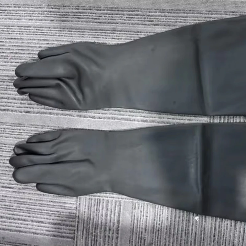 0.8-1.2mm Thick Black Butyl Rubber Gloves Acid Alkali Resistant For Battery Lab Glove Box Vacuum Operation Durable Flexible