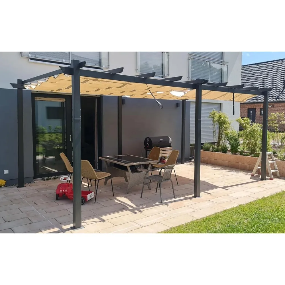 

12' X 18' Outdoor Retractable Aluminum Pergola with Sun Shade Canopy Patio Metal Porch Garden Pavilion Grill Gazebo