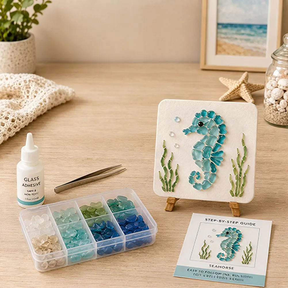 DIY marine life Sea Glass Art Kit,Hand-made Sea Glass Home Decor,Personalized Unique Photo Frame Wall Art(Non finished products)