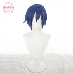 AniHut Kaito Peruca Cosplay Azul, Projeto Sekai, 25cm, FASE! Feat.HATSUNE Miku cabelo sintético, resistente ao calor, Cosplay, Kaito