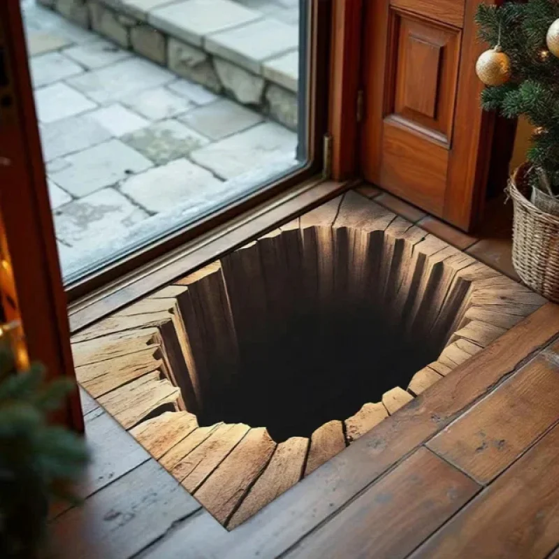VIKAMA 3D Deep Pit Optical Illusion Rug - Vertical Drip Design Non-Slip Indoor Outdoor Floor Carpet Visual Decor Mat