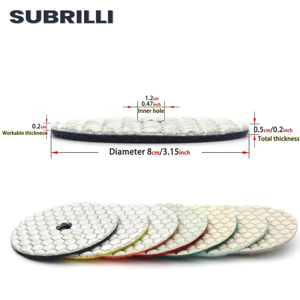 SUBRILLI 1piece 3Inch Diamond Polishing Wheel Dry Wet Grinding Disc Grit 30-3000 Abrasive Polish Pad For Granite Marble Concrete