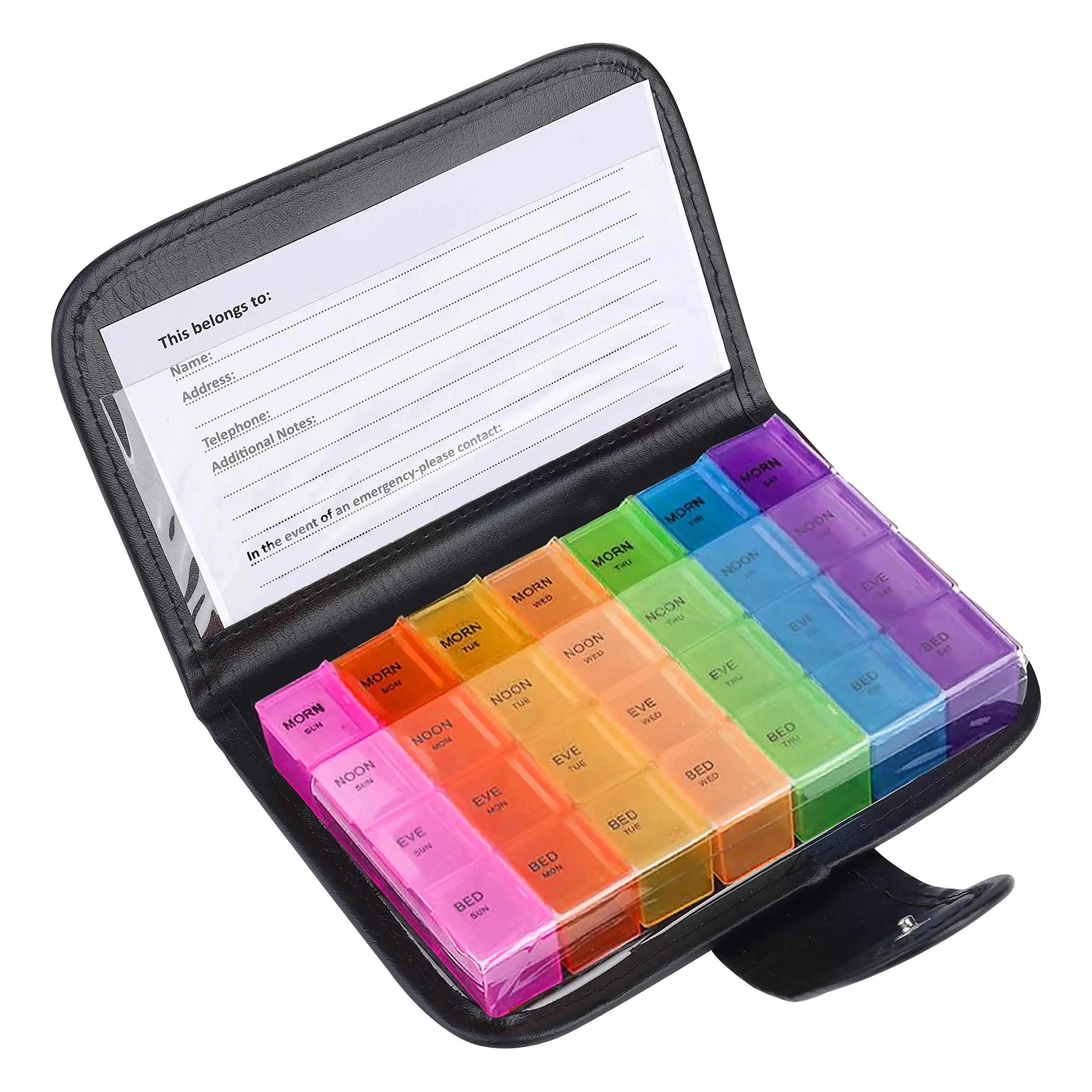 

Коробка для таблеток на 7 дней, 28 отделений, разноцветный еженедельный чехол с кошельком из искусственной кожи для витаминов, рыбьего масла, органайзер для хранения лекарств в планшете