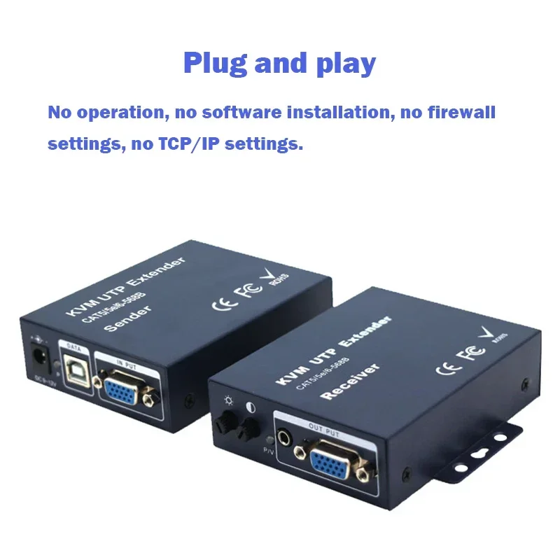1080P USB VGA KVM Extender over Cat5e/6 Ethernet Cable to 100M 320ft VGA USB KVM Extender Transmitter Support USB Keyboard Mouse
