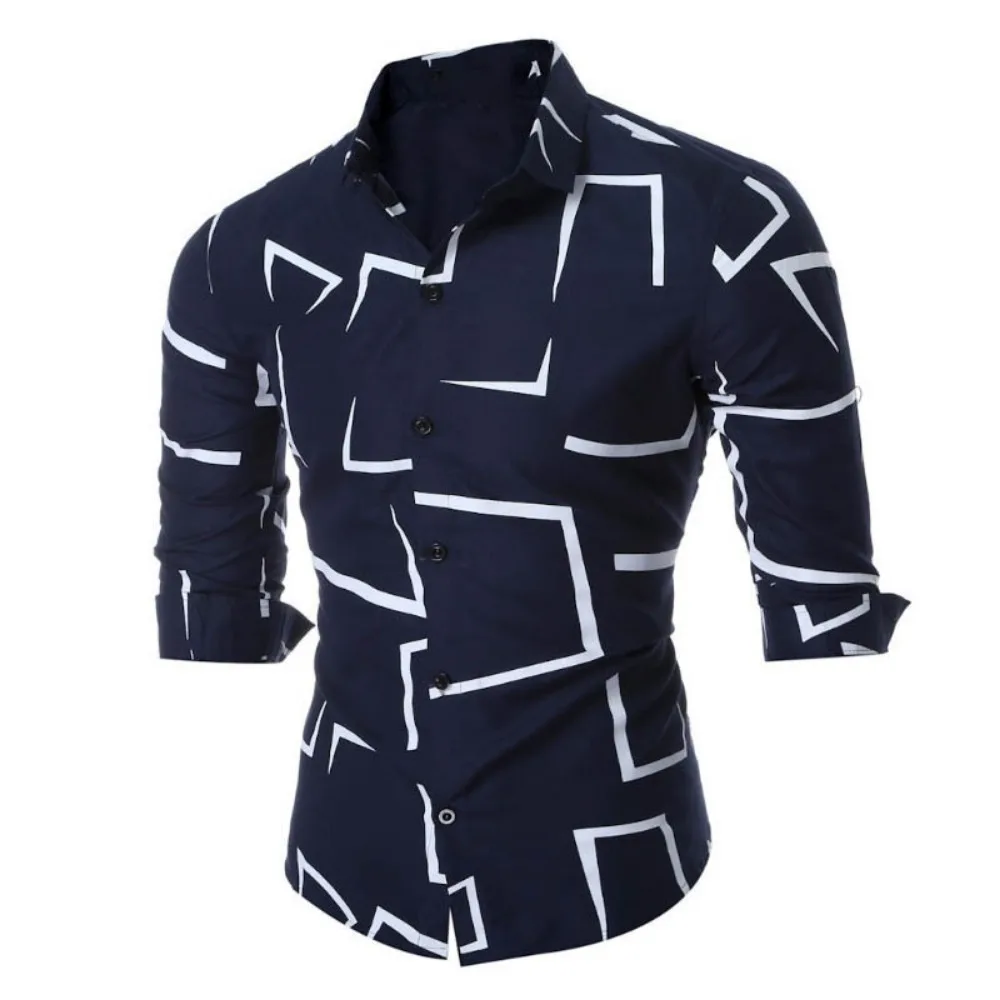 

New Men's Printed Shirt Long Sleeve Collar Fashionable Slimming Top
