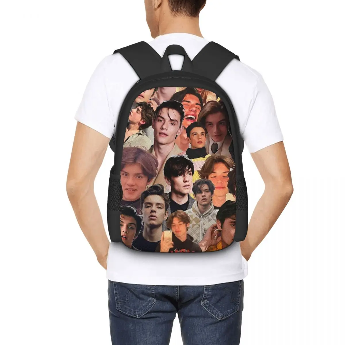 Louis Partridge Photo Collage Student Backpack School Bag Hiking Travel Daypack for Boys Girls Fashion Bookbag Shoulder Bags