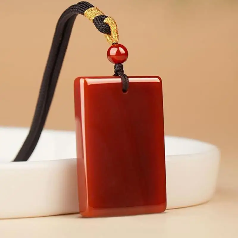 

Natural Red Agate Pendant Necklace Smooth Square Blank Charm Lucky Amulet Jewelry Protection Charm For Men Women Daily Wear Gift