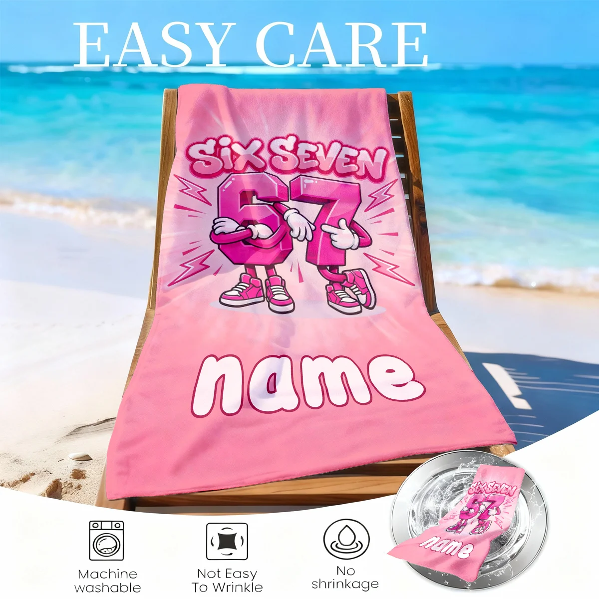 Custom 67 Beach Towel Personalized Name Number Cartoon 160x80cm Microfiber Bath Towels All Season Soft Absorbent Blanket