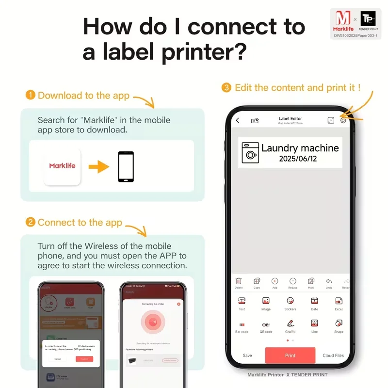 Bluetooth mini printer label machine jewelry price tag identifier name sticker P15 portable thermal printer