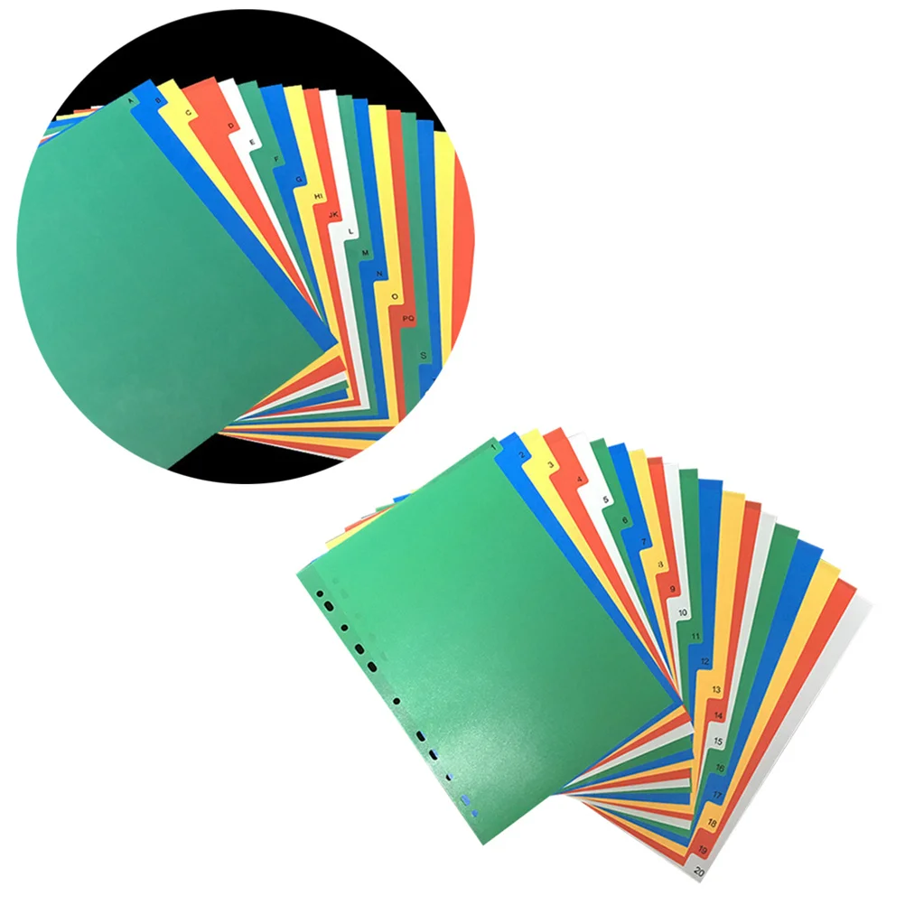 40pcs A4 Colorful Classified Index Pages Plastic Tab Dividers Color Printed Number For Document Organization Binder Insertable