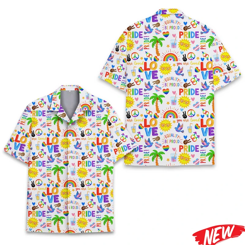 

Rainlow LGBT Love Hawaiian Shirt Men Women Summer Beach Short Sleeve Loose Tees 3d Printed Gay Pride Street Party Lapel Blouse