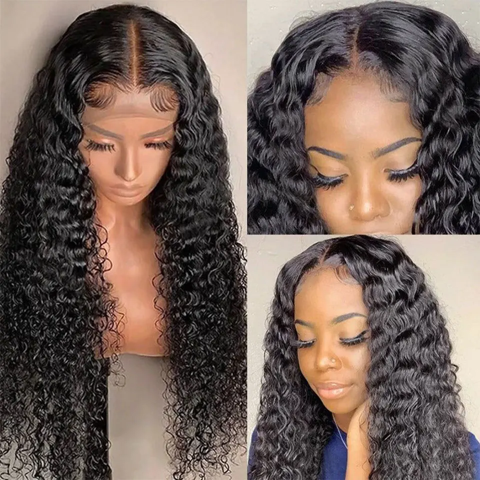 Deep Wave Human Hair Glueless Lace Wigs Pre Cut 5x7 Hd Lace Closure Wigs Virgin Ready To Go Deep Curly Lace Front Wigs For Women