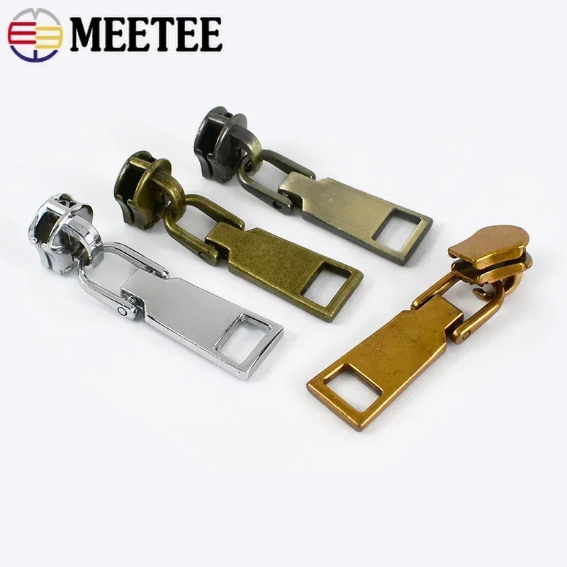 5/10/20Pcs Meetee 3# 5# Metal Zipper Sliders Zip Puller for Sewing Bags Suitcase Clothing Coat Zippers Head Repair Kit Accessory