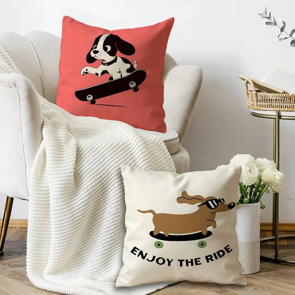 Cute Skateboard Dog Dachshund Canvas Prints Cushion Cover Inches Farmhouse Decor Home Throw Pillow Covers for Couch Decorations