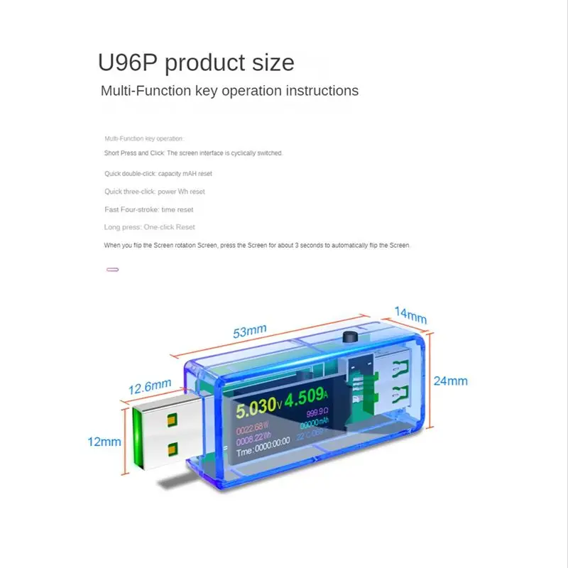 A84E-USB Tester U96P 13 In 1 USB Tester DC Digital Voltmeter Voltage Current Volt Ammeter Detector Indicator Meter Black