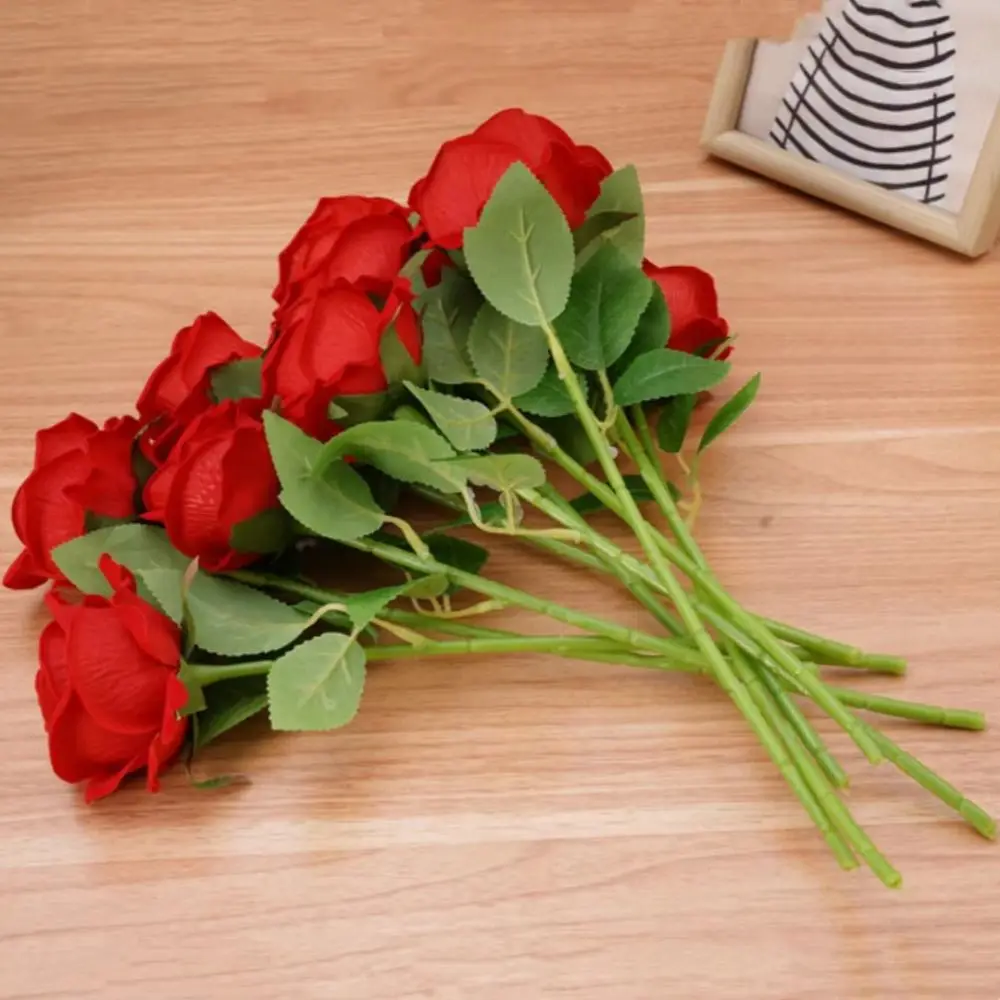 

Creative Wedding Ring Holder Red Velvet Earrings Rose Flower Ring Box Long Root Rose Flocked Artificial Rose Ring Bearer Case