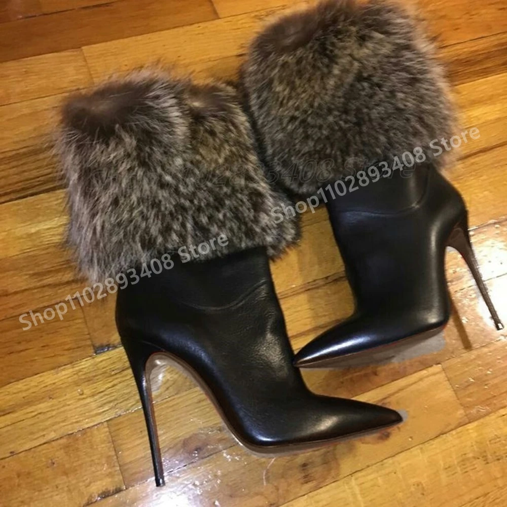 Botas de media pantorrilla con diseño de plumas de estilo Retro, tacón alto de aguja puntiagudo, zapatos elegantes de fiesta Para Mujer, primavera 2025 Para Mujer