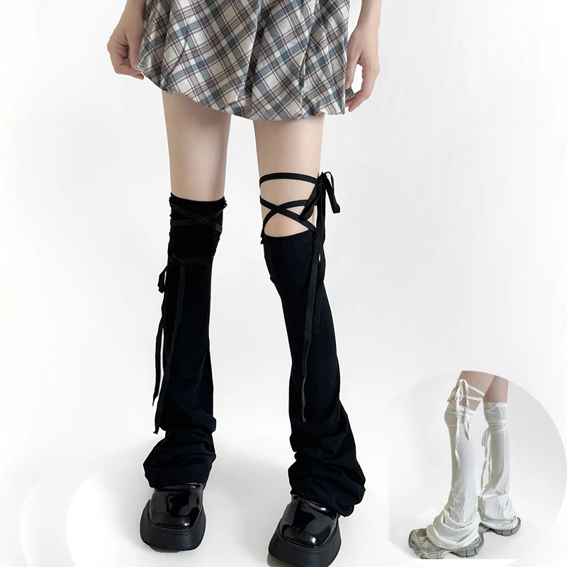 

Женские гетры Y2K на все сезоны, длинные чулки выше колена, однотонные, с завязками, в стиле JK для девушек