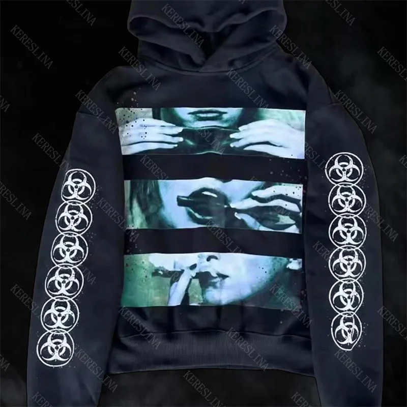 

Punk Gothic Harajuku Fall Winter Hooded Sweatshirt Dark Style Streetwear Retro Hip Hoo Rock Emo Girls 2000S new Loose Sweatshirt
