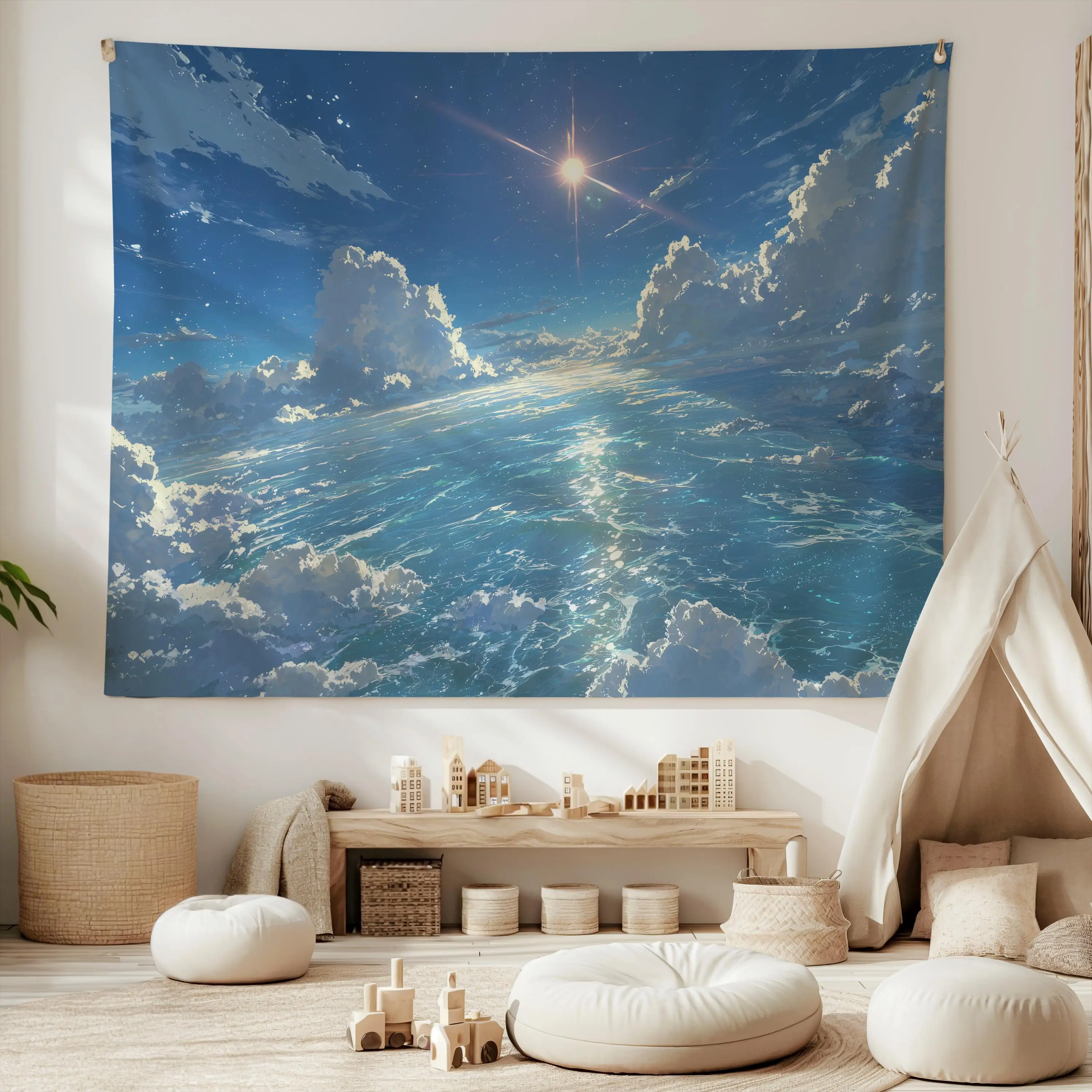 VIKAMA Healing Series Clear Sea Flowing Light Tapestry Fresh Ins Wind Background Cloth Living Room Decoration Room Decoration