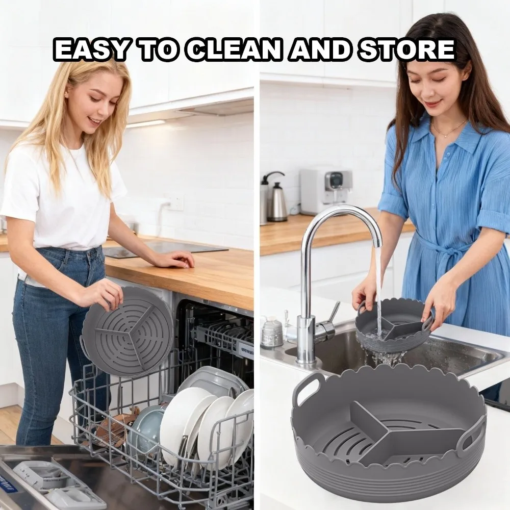 Multi-color Silicone Air Fryer Liners Non-stick Food-grade 3 Grids Oven Tray 7/8 Inch Reusable Divided Airfryer Basket