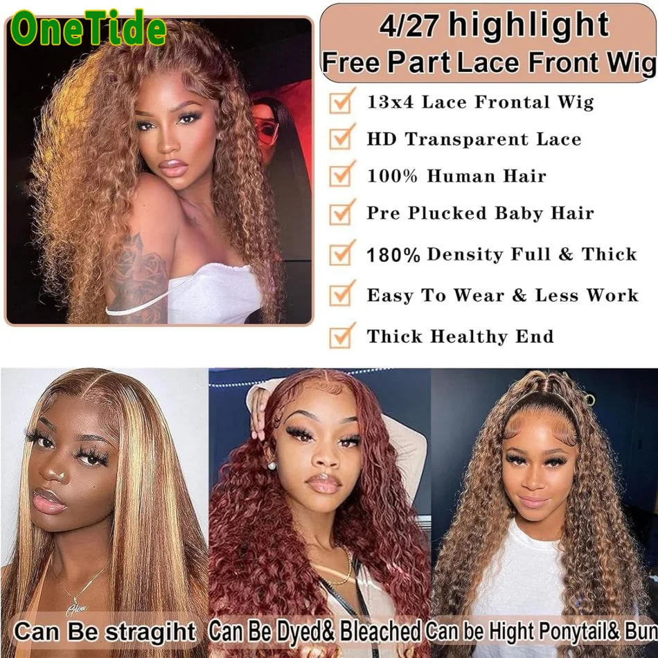 Highlight P4/27 Colored Deep Wave Frontal Wig Colored 13x4 Lace Front Human Hair Wigs for Women Transparent Lace Frontal Wig