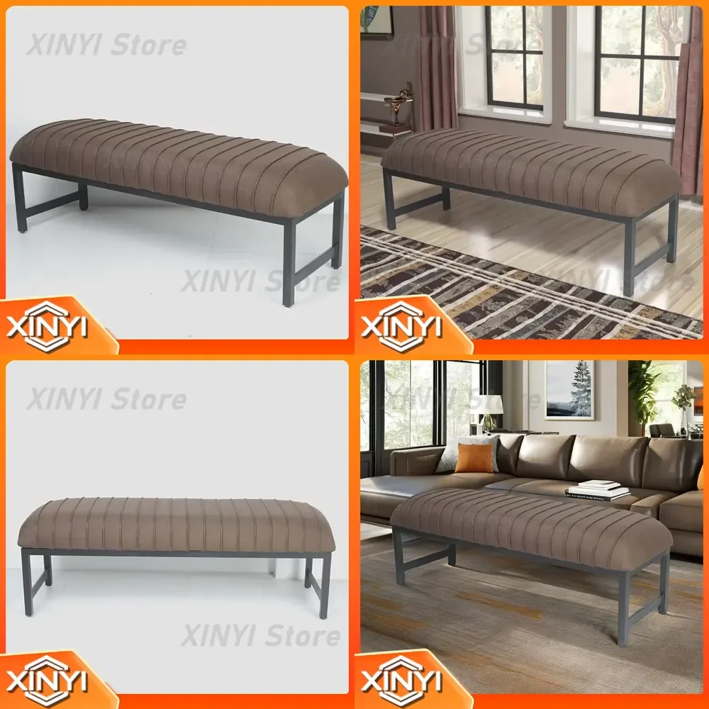 for Modern Simplicity Genuine Leather Ottoman Bench Wood Grain for Hotel Bedroom Living Room Kitchen School Gym Furniture
