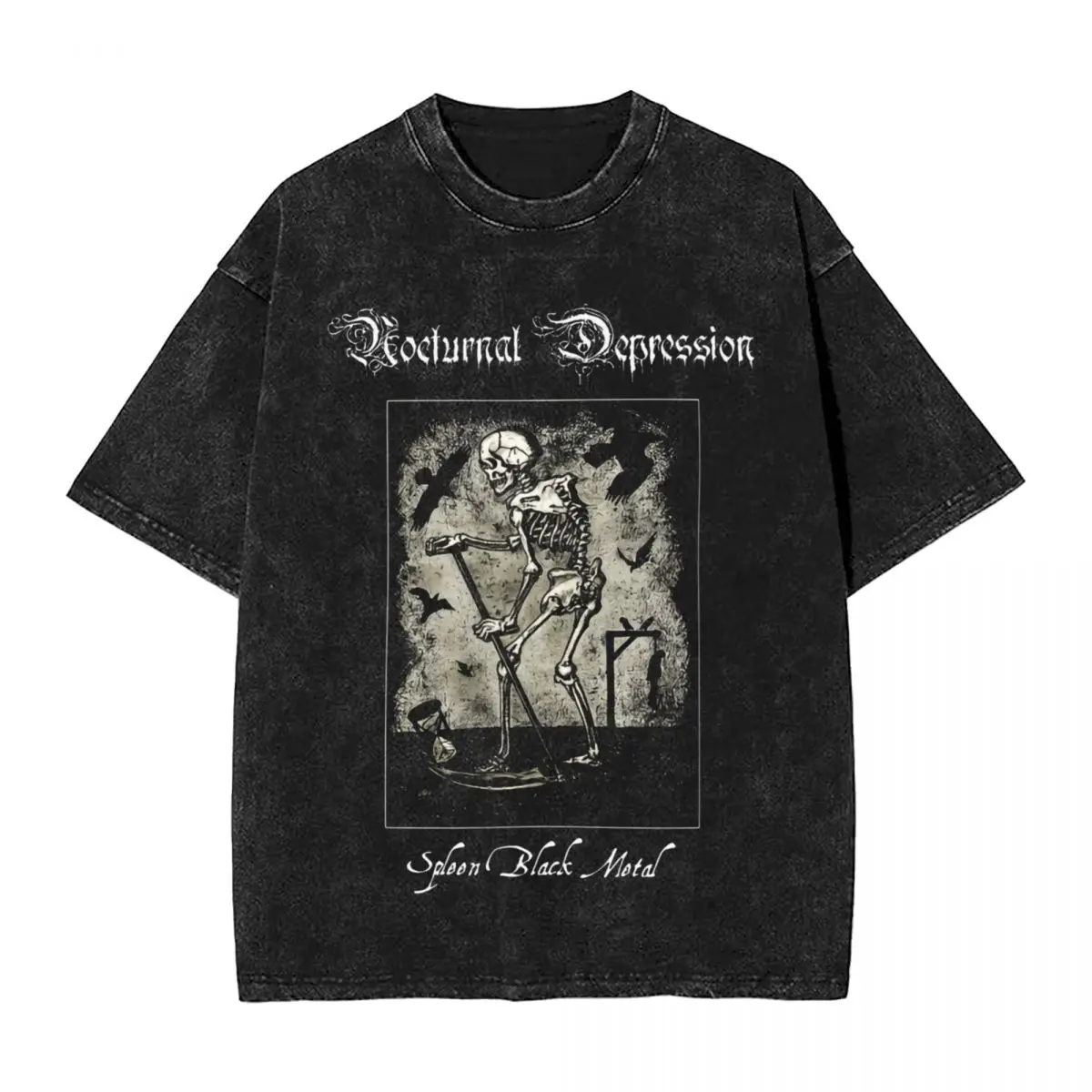 Nocturnal Depression Washed T Shirts Streetwear Novelty T-Shirts Black Metal Band Tees Men Women Short Sleeve  Graphic Printed