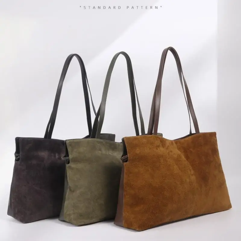 

Autumn Winter New Korean Style Large Capacity Tote Bag Women's Single Shoulder Bag Fashion Lazy Style Frosted Leather Handbag