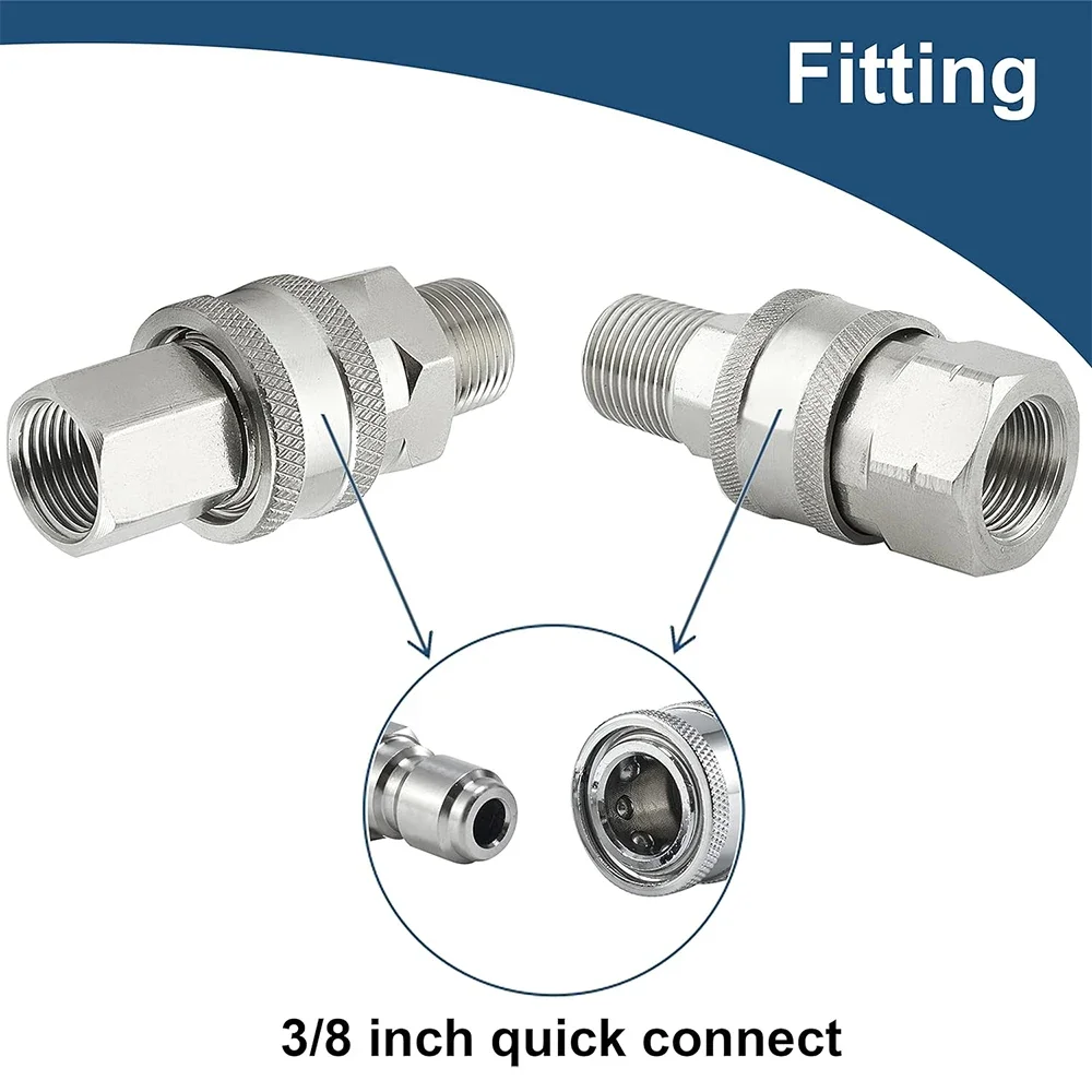 Pressure Washer Coupler 3/8 Inch Stainless Steel Quick Connect Fittings, Male & Female Adapters with Internal & External
