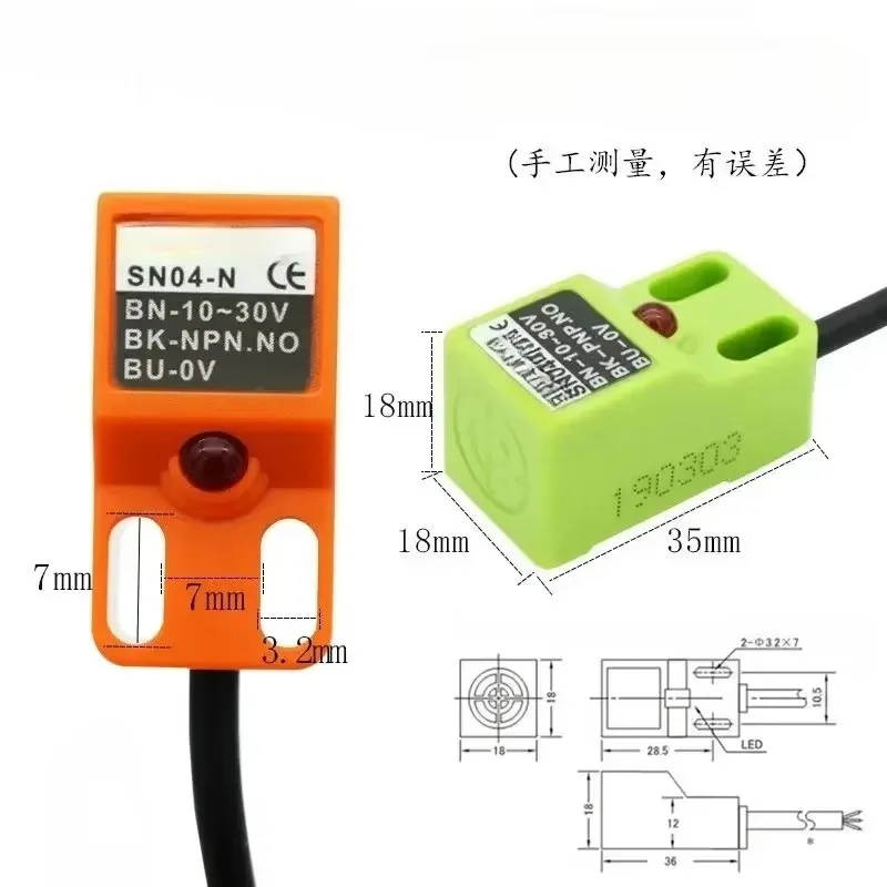 10 Pieces Sn04-N 2M Line Proximity Switch Dc Three Wire Npn Normally Open Square Metal Sensor 24V