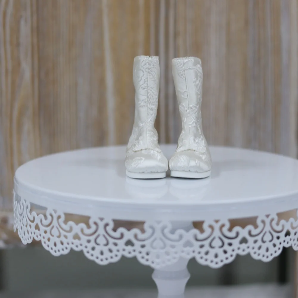 Sapatos de boneca bjd em estoque, 1/4 meninas, elegante, liso, jacquard, estilo retrô, botas de tornozelo, brinquedos diários, presentes brancos, acessórios de boneca bjd
