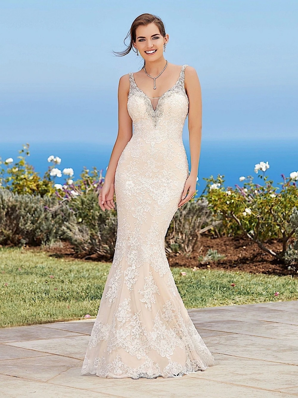 Vestido De novia con cuello en V y Espalda descubierta, traje De novia clásico con apliques De encaje, vestido De novia largo De sirena elegante