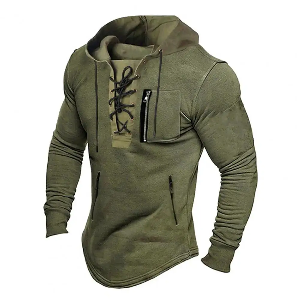 

Mens Spring Autumn Hoodies Sweatshirt Fashion Casual Solid Lace Up Hooded Long Sleeve Sweater Hoodie Mens Full Streetwear