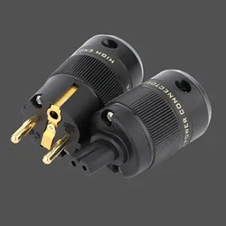 Paar Preffair Gold Überzog Abbildung 8 C7 & Schuko Stecker Hifi Audio Lautsprecher Verstärker AC Power Kabel IEC