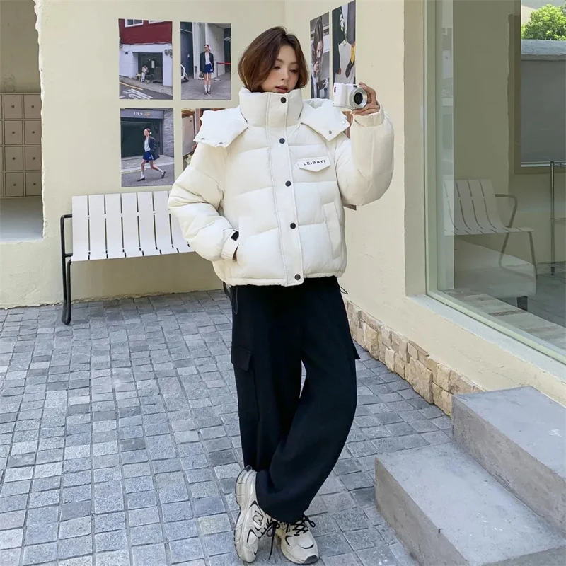 Nowa Zimowa Kurtka Damska Parki Krótkie Płaszcze z Kapturem Damska Parka Ciepła Gruba Kurtka Koreańska Luźna Bawełniana Kurtka Watowana Odzież Wierzchnia