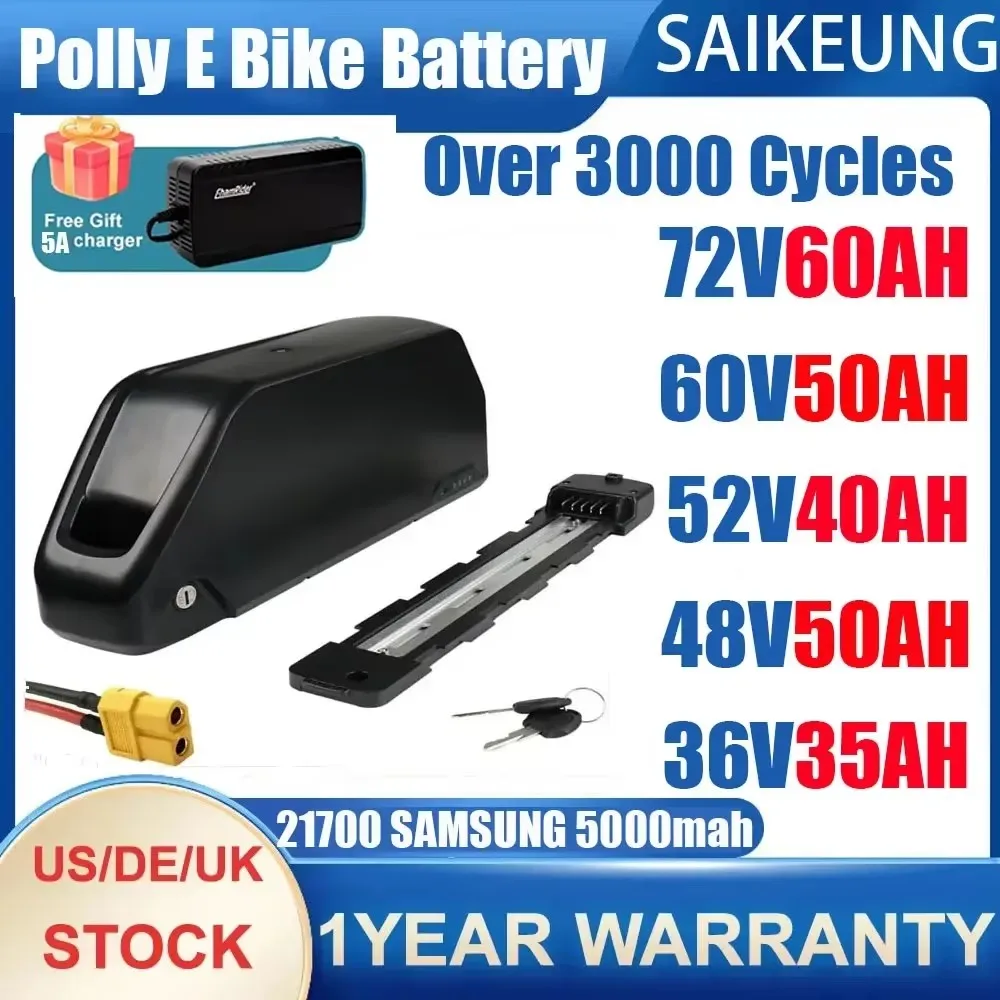 48V 52 36 60 72V Polly DP-7 EBike Battery 25 40 50Ah 60Ah 30Ah 21700 Lithium Pack Downtube Battery for 500 1000 2000 3000W Motor