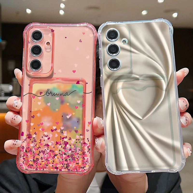 Lovely Heart Card Slot Case For Samsung S26 Ultra S25 FE S24 Plus S23 S22 S21 A15 A16 A17 A35 A36 A37 A54 A55 A56 A57 5G Cover