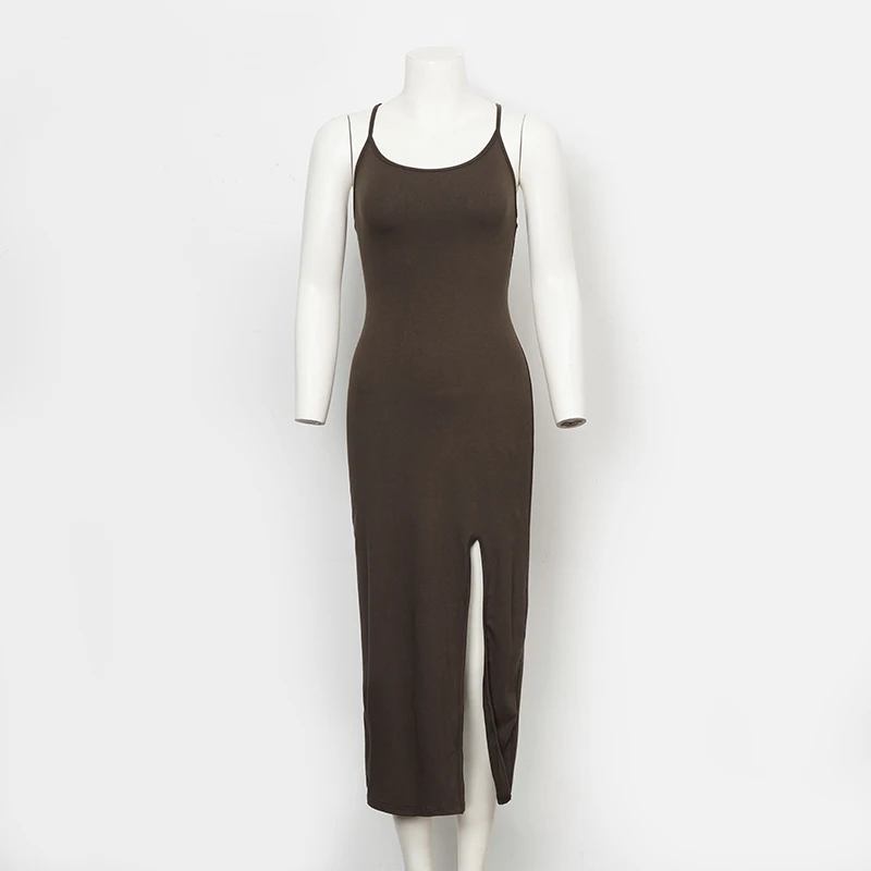 Summer Women's Camisole Dress New Solid Color Sleeveless Backless Slit Slim Fit Sexy Elastic Dresses Long Skirt vestidos