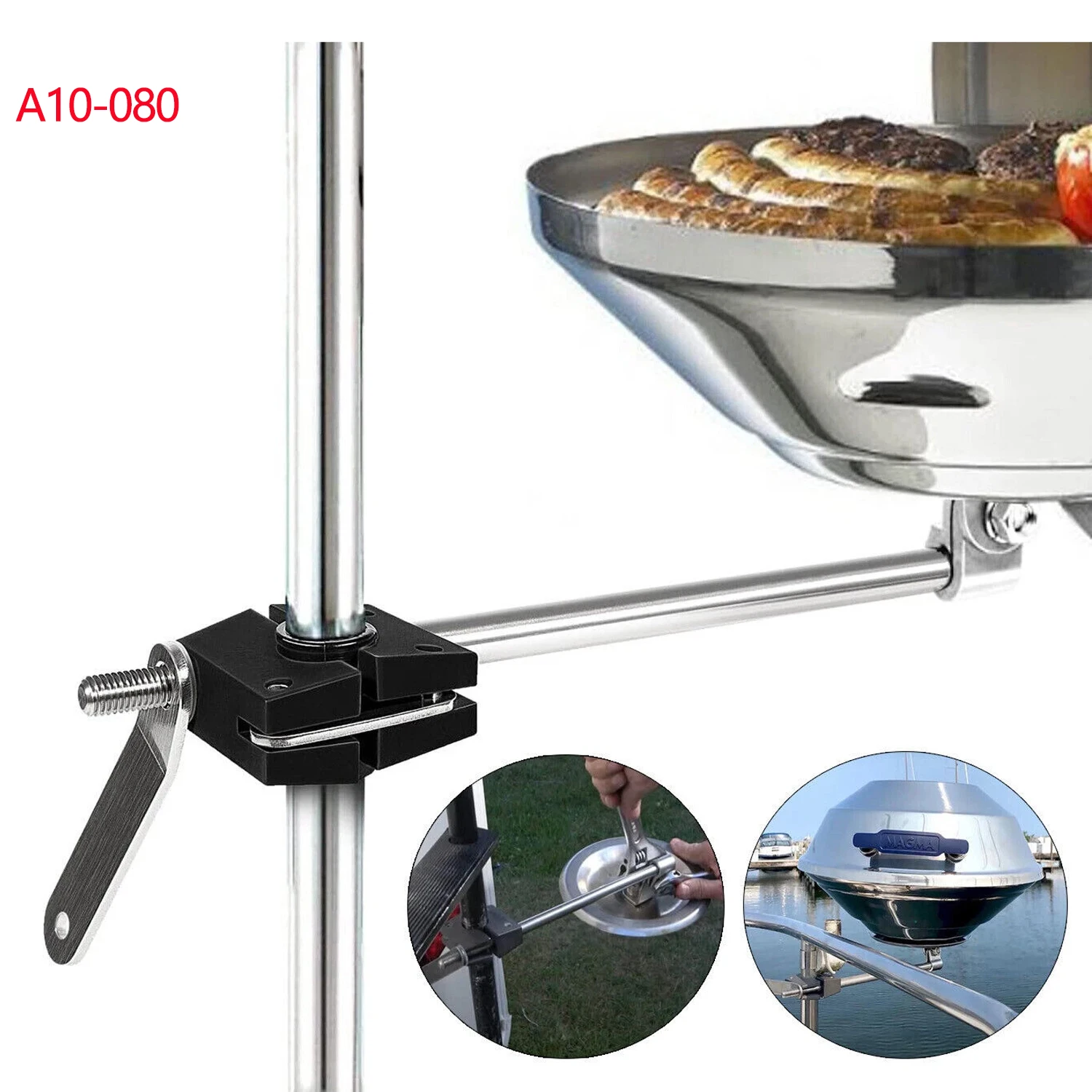 

Marine Kettle Barbeque Mounting Bracket A10-080 Fits any angle 7/8" or 1" (22 mm or 25.5 mm) Standard Round Rail