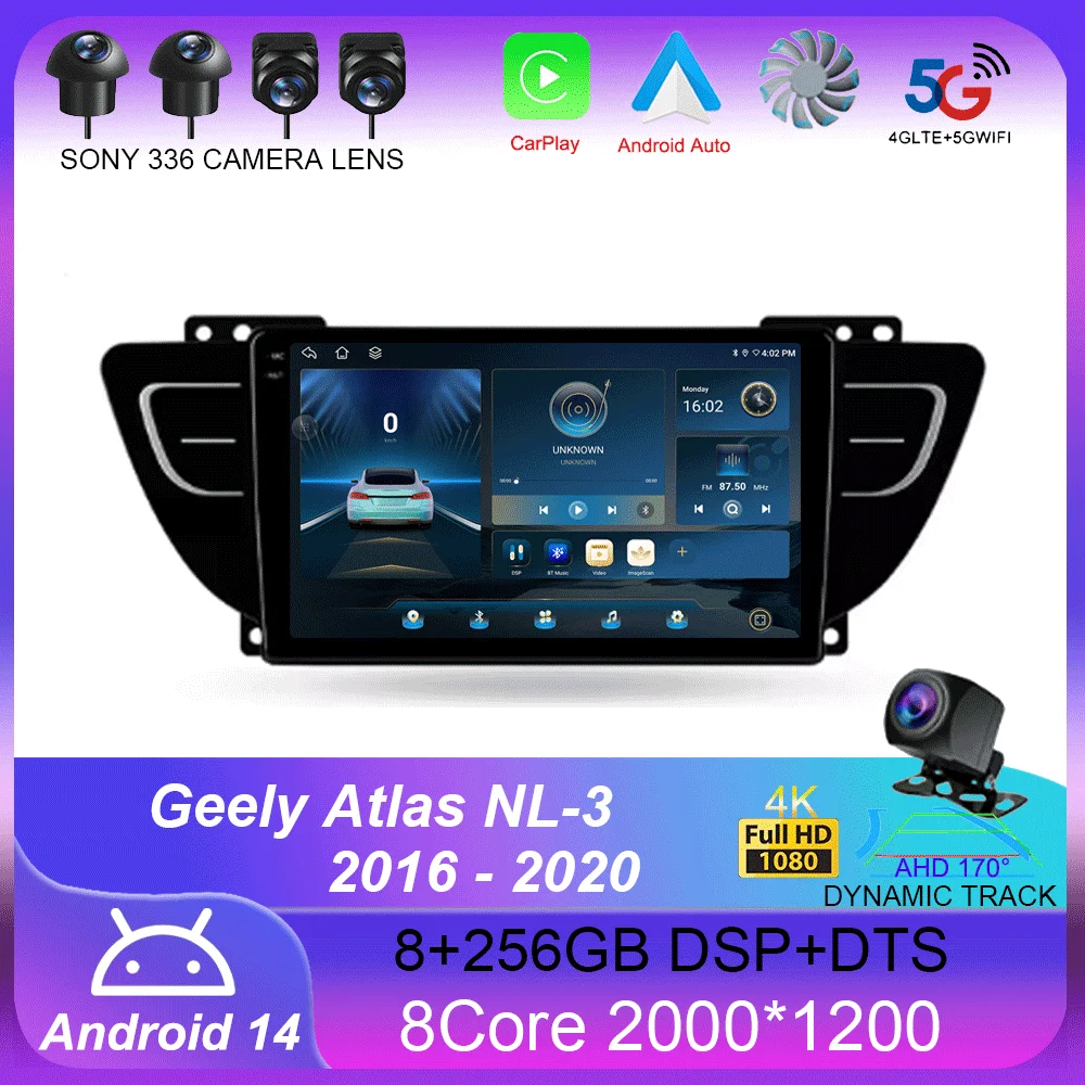 

For Geely Atlas NL-3 2016 - 2020 Carplay Auto 4G+WIFI GPS Car Radio Navigation Multimedia Video Player Stereo BT Android 14