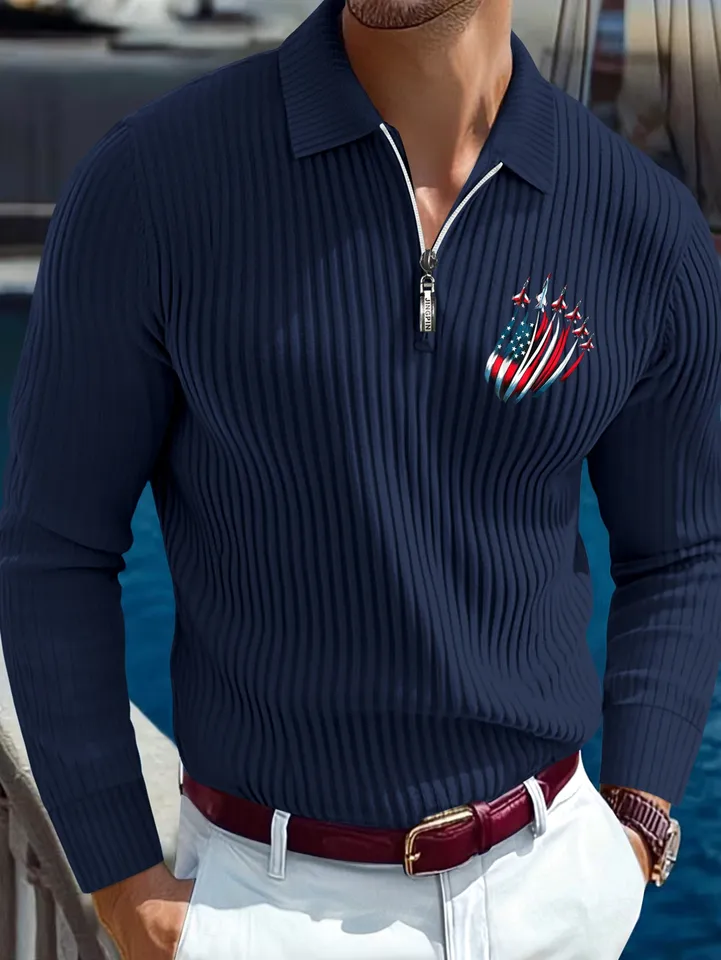 Men Long Sleeve Polo Shirt Easy Print Design