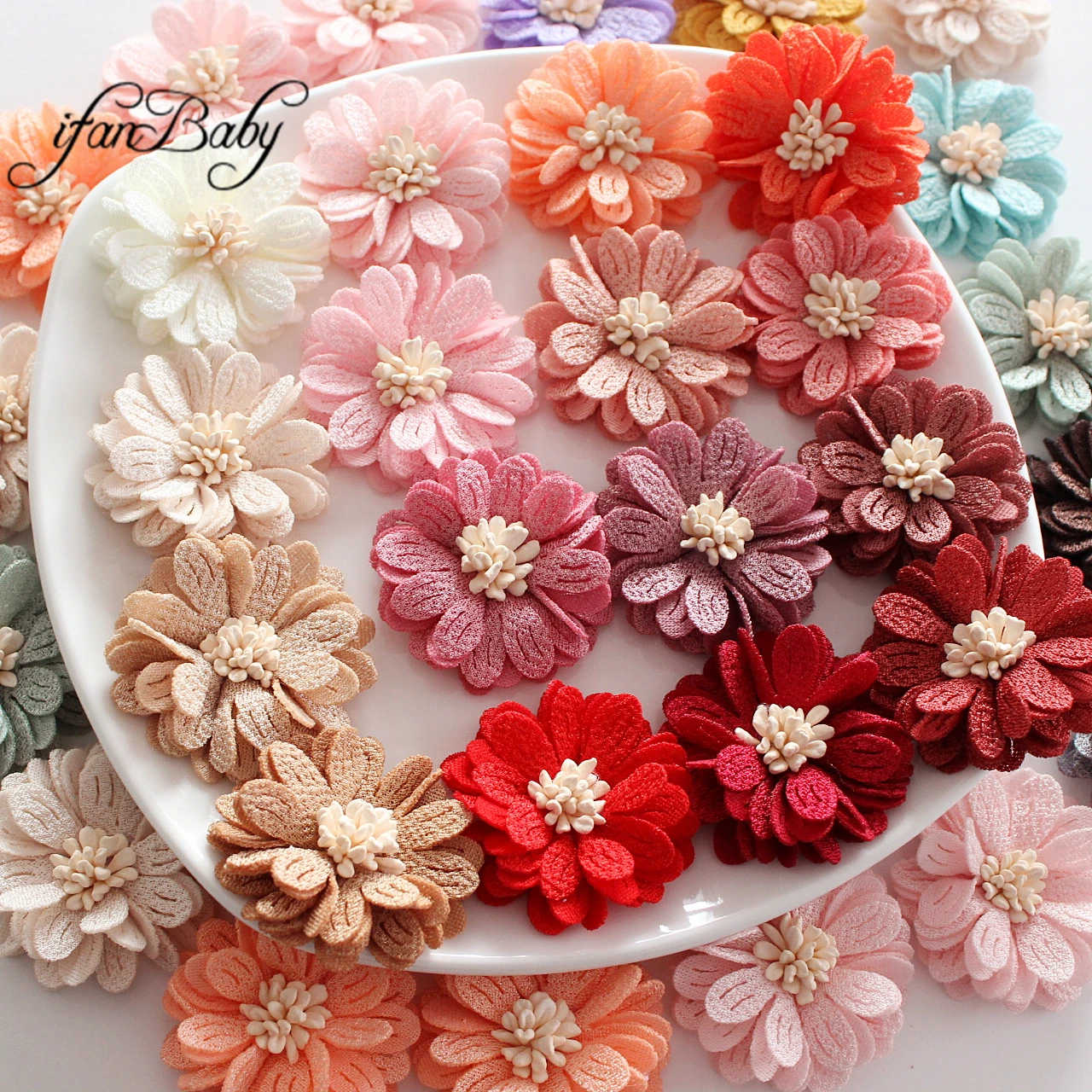 4.5CM Fabric Flowers With Stamen For Hair Accessories Hairband Apparel Accessories 23 Colors 100PCS