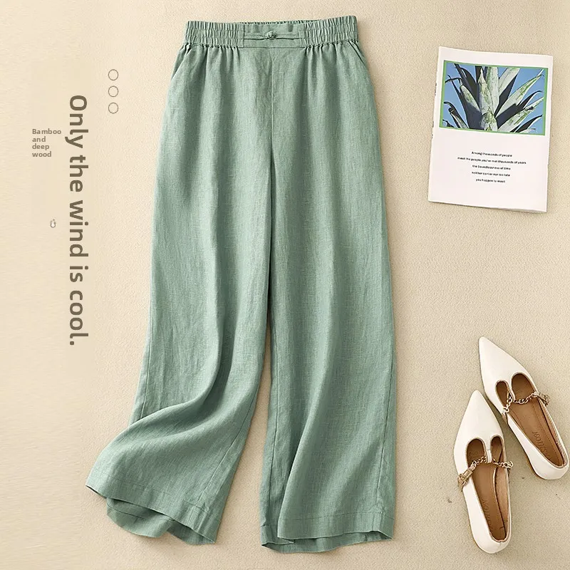 

Новые китайские широкие брюки, женские хлопковые и льняные свободные повседневные брюки с девятью точками, летнее новое поступление