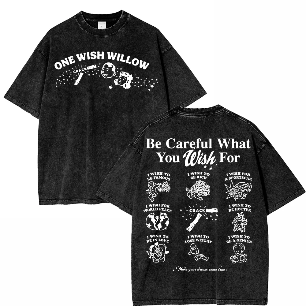 100% Cotton Vintage Washed Obsession One Wish Willow T Shirt Fashion Men/Women Nikki Retro Oversize Loose Acid Wash Tees Shirts